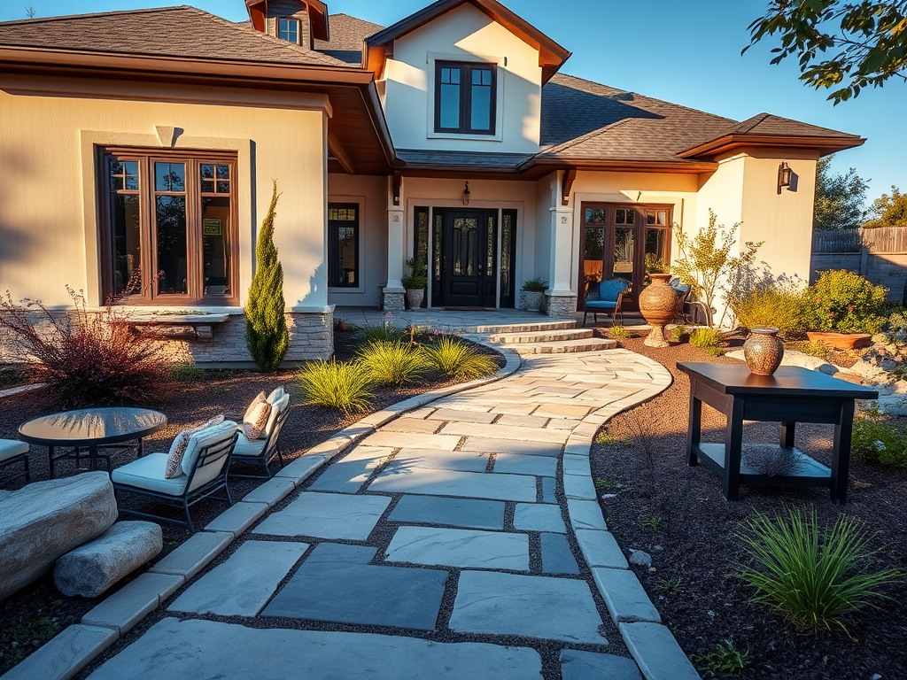Stone hardscaping front yard