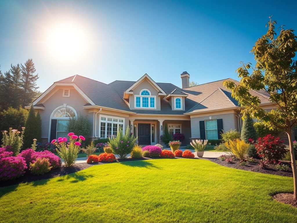 Landscaping with clean lawn finish